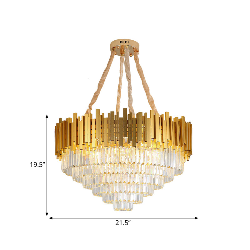 Brass Metallic Hanging Light Fixture Modern Style Layered Multi Light Chandelier Lamp with Crystal Block Clearhalo 'Ceiling Lights' 'Chandeliers' 'Modern Chandeliers' 'Modern' Lighting' 324312