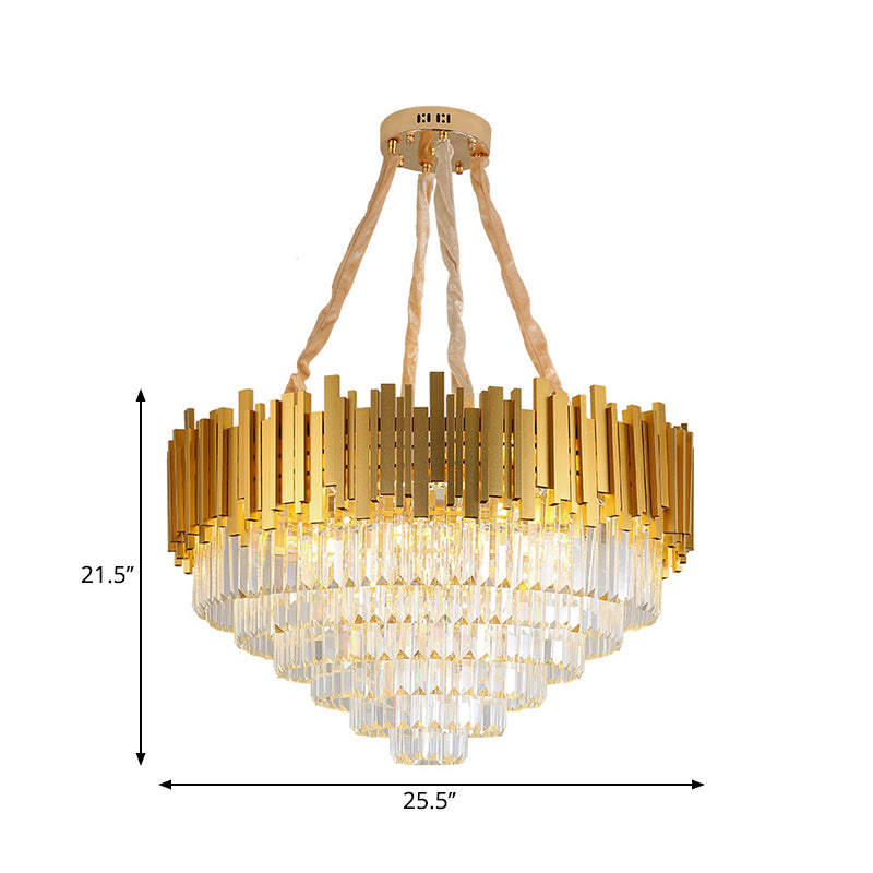 Brass Metallic Hanging Light Fixture Modern Style Layered Multi Light Chandelier Lamp with Crystal Block Clearhalo 'Ceiling Lights' 'Chandeliers' 'Modern Chandeliers' 'Modern' Lighting' 324313