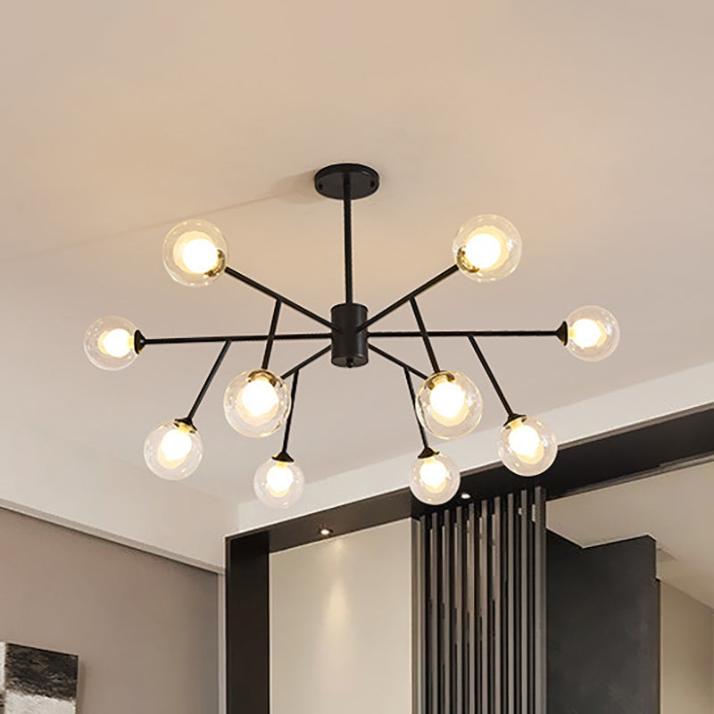 Contemporary 12/15/18 Lights Chandelier Lighting with Clear Glass Shade Black/Gold Ball Ceiling Pendant Lamp Clearhalo 'Ceiling Lights' 'Chandeliers' 'Glass shade' 'Glass' 'Modern Chandeliers' 'Modern' Lighting' 324316