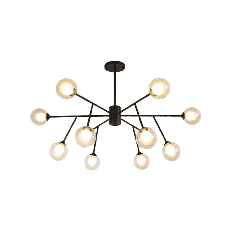 Contemporary 12/15/18 Lights Chandelier Lighting with Clear Glass Shade Black/Gold Ball Ceiling Pendant Lamp Clearhalo 'Ceiling Lights' 'Chandeliers' 'Glass shade' 'Glass' 'Modern Chandeliers' 'Modern' Lighting' 324317