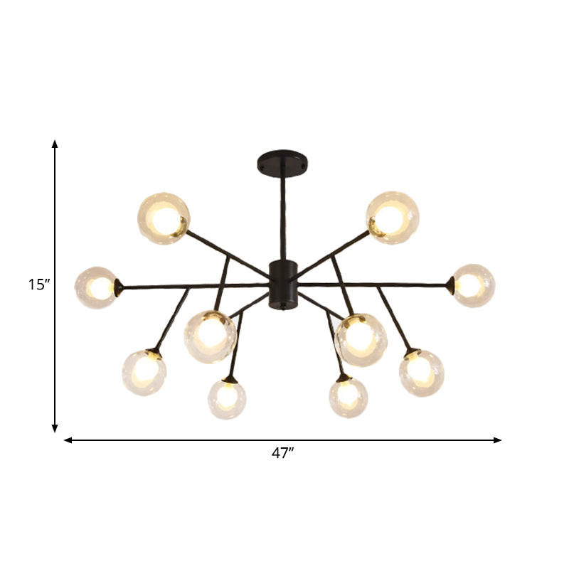 Contemporary 12/15/18 Lights Chandelier Lighting with Clear Glass Shade Black/Gold Ball Ceiling Pendant Lamp Clearhalo 'Ceiling Lights' 'Chandeliers' 'Glass shade' 'Glass' 'Modern Chandeliers' 'Modern' Lighting' 324318