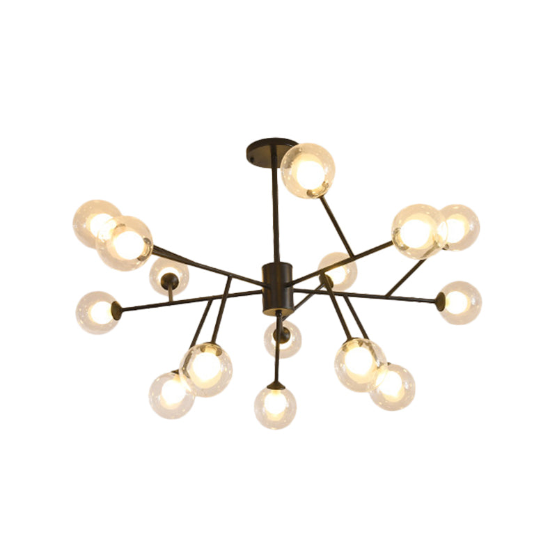 Contemporary 12/15/18 Lights Chandelier Lighting with Clear Glass Shade Black/Gold Ball Ceiling Pendant Lamp Clearhalo 'Ceiling Lights' 'Chandeliers' 'Glass shade' 'Glass' 'Modern Chandeliers' 'Modern' Lighting' 324319