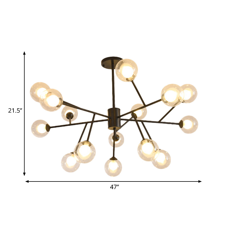 Contemporary 12/15/18 Lights Chandelier Lighting with Clear Glass Shade Black/Gold Ball Ceiling Pendant Lamp Clearhalo 'Ceiling Lights' 'Chandeliers' 'Glass shade' 'Glass' 'Modern Chandeliers' 'Modern' Lighting' 324320