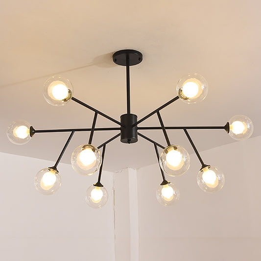 Contemporary 12/15/18 Lights Chandelier Lighting with Clear Glass Shade Black/Gold Ball Ceiling Pendant Lamp 12 Black Clearhalo 'Ceiling Lights' 'Chandeliers' 'Glass shade' 'Glass' 'Modern Chandeliers' 'Modern' Lighting' 324321