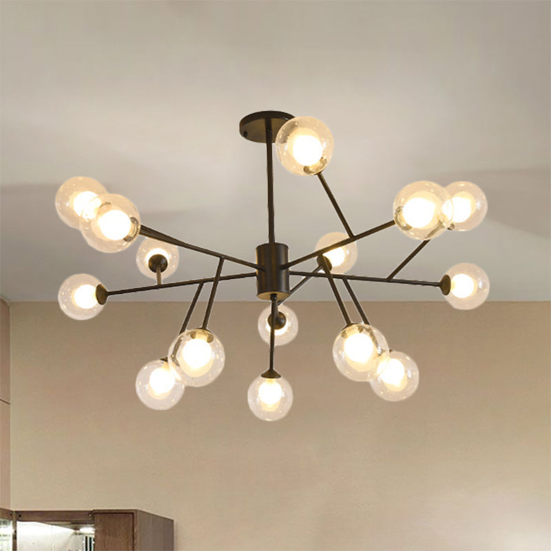 Contemporary 12/15/18 Lights Chandelier Lighting with Clear Glass Shade Black/Gold Ball Ceiling Pendant Lamp 15 Black Clearhalo 'Ceiling Lights' 'Chandeliers' 'Glass shade' 'Glass' 'Modern Chandeliers' 'Modern' Lighting' 324322