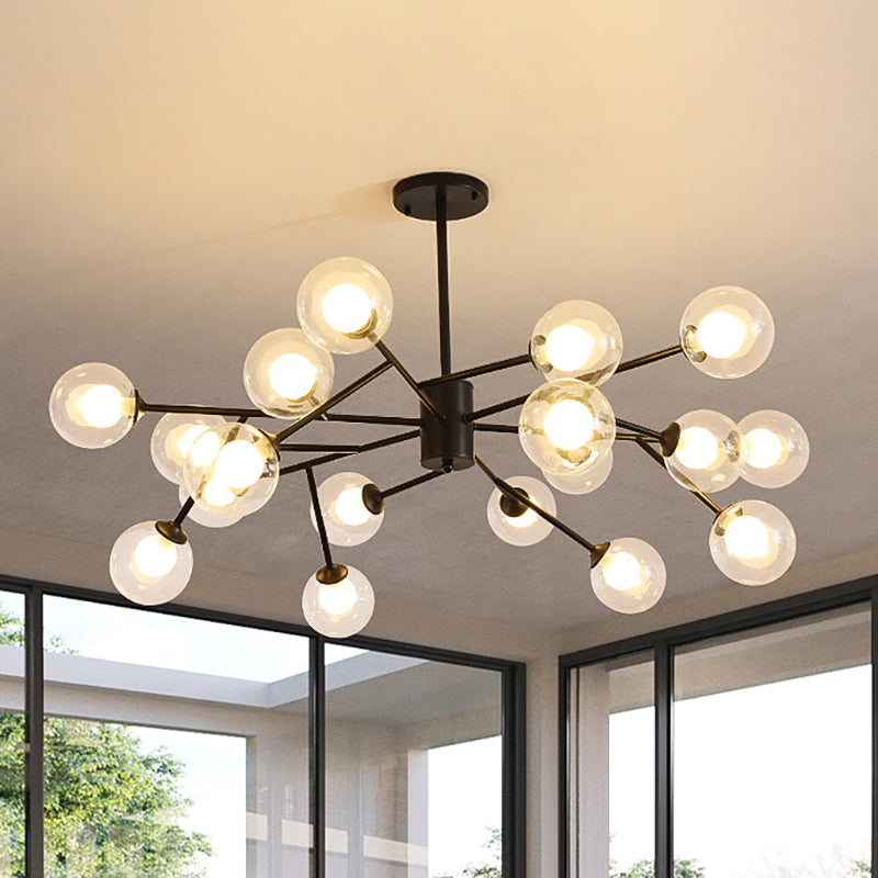 Contemporary 12/15/18 Lights Chandelier Lighting with Clear Glass Shade Black/Gold Ball Ceiling Pendant Lamp 18 Black Clearhalo 'Ceiling Lights' 'Chandeliers' 'Glass shade' 'Glass' 'Modern Chandeliers' 'Modern' Lighting' 324323