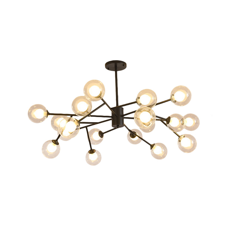 Contemporary 12/15/18 Lights Chandelier Lighting with Clear Glass Shade Black/Gold Ball Ceiling Pendant Lamp Clearhalo 'Ceiling Lights' 'Chandeliers' 'Glass shade' 'Glass' 'Modern Chandeliers' 'Modern' Lighting' 324324