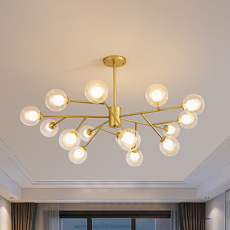 Contemporary 12/15/18 Lights Chandelier Lighting with Clear Glass Shade Black/Gold Ball Ceiling Pendant Lamp 15 Gold Clearhalo 'Ceiling Lights' 'Chandeliers' 'Glass shade' 'Glass' 'Modern Chandeliers' 'Modern' Lighting' 324325