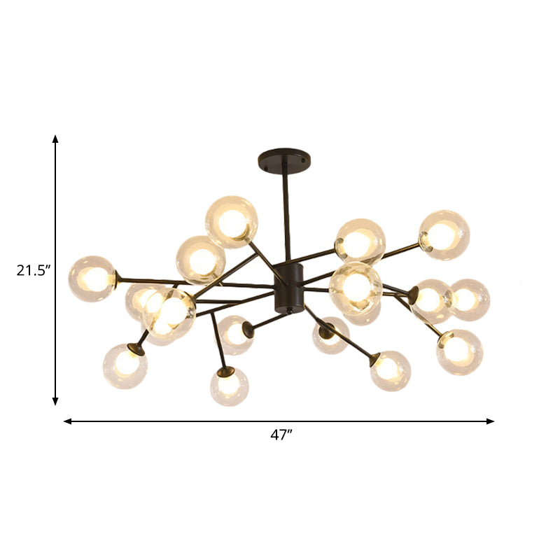 Contemporary 12/15/18 Lights Chandelier Lighting with Clear Glass Shade Black/Gold Ball Ceiling Pendant Lamp Clearhalo 'Ceiling Lights' 'Chandeliers' 'Glass shade' 'Glass' 'Modern Chandeliers' 'Modern' Lighting' 324326