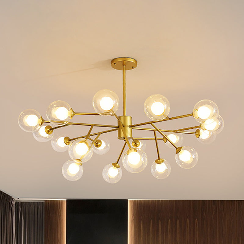 Contemporary 12/15/18 Lights Chandelier Lighting with Clear Glass Shade Black/Gold Ball Ceiling Pendant Lamp 18 Gold Clearhalo 'Ceiling Lights' 'Chandeliers' 'Glass shade' 'Glass' 'Modern Chandeliers' 'Modern' Lighting' 324328