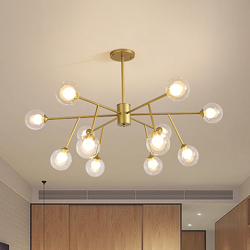 Contemporary 12/15/18 Lights Chandelier Lighting with Clear Glass Shade Black/Gold Ball Ceiling Pendant Lamp 12 Gold Clearhalo 'Ceiling Lights' 'Chandeliers' 'Glass shade' 'Glass' 'Modern Chandeliers' 'Modern' Lighting' 324330