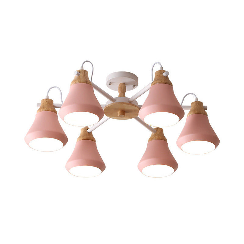 Pink Pyramid Hanging Lamp Fixture 3/6/8 Lights Modern Nordic Metal Chandelier for Kindergarten 6 Pink Clearhalo 'Ceiling Lights' 'Chandeliers' Lighting' options 32433_ff817ba6-5aa4-41ce-8bc7-0c8f67222fe7