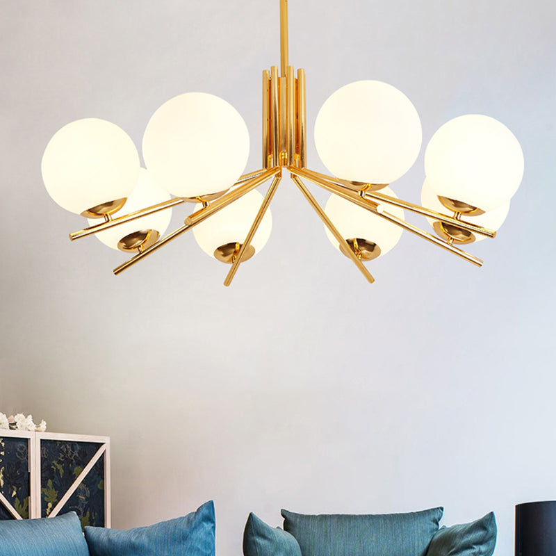 Frosted White Glass Orb Ceiling Chandelier Modern 8 Heads Gold Pendant Light Fixture Clearhalo 'Ceiling Lights' 'Chandeliers' 'Glass shade' 'Glass' 'Modern Chandeliers' 'Modern' Lighting' 324340