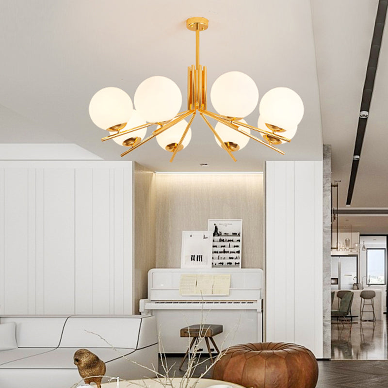 Frosted White Glass Orb Ceiling Chandelier Modern 8 Heads Gold Pendant Light Fixture Clearhalo 'Ceiling Lights' 'Chandeliers' 'Glass shade' 'Glass' 'Modern Chandeliers' 'Modern' Lighting' 324341