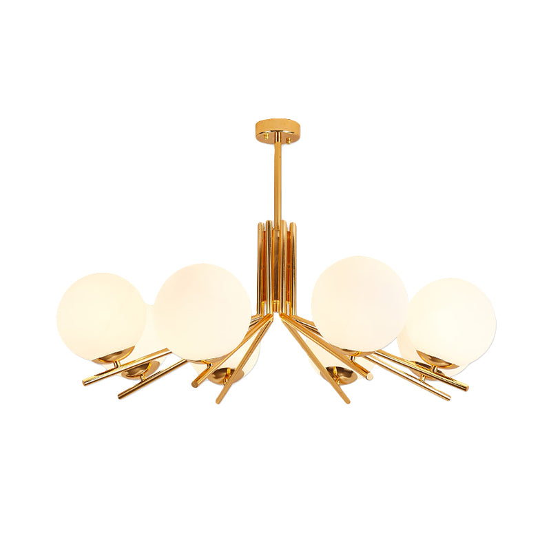 Frosted White Glass Orb Ceiling Chandelier Modern 8 Heads Gold Pendant Light Fixture Clearhalo 'Ceiling Lights' 'Chandeliers' 'Glass shade' 'Glass' 'Modern Chandeliers' 'Modern' Lighting' 324342