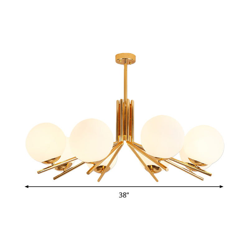 Frosted White Glass Orb Ceiling Chandelier Modern 8 Heads Gold Pendant Light Fixture Clearhalo 'Ceiling Lights' 'Chandeliers' 'Glass shade' 'Glass' 'Modern Chandeliers' 'Modern' Lighting' 324343