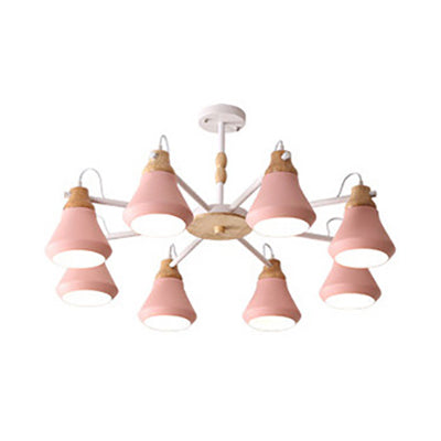 Pink Pyramid Hanging Lamp Fixture 3/6/8 Lights Modern Nordic Metal Chandelier for Kindergarten 8 Pink Clearhalo 'Ceiling Lights' 'Chandeliers' Lighting' options 32435_0ee65351-d9b7-4a05-937f-f7ccfc264605