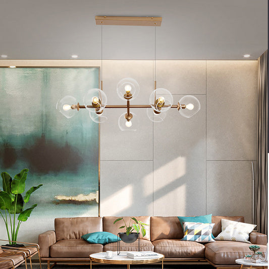 8 Bulbs Dining Room Island Lamp Modern Gold Hanging Light Kit with Orb Clear Glass Shade Gold Clearhalo 'Ceiling Lights' 'Chandeliers' 'Glass shade' 'Glass' 'Island Lights' Lighting' 324369