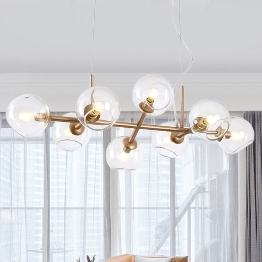 8 Bulbs Dining Room Island Lamp Modern Gold Hanging Light Kit with Orb Clear Glass Shade Clearhalo 'Ceiling Lights' 'Chandeliers' 'Glass shade' 'Glass' 'Island Lights' Lighting' 324370