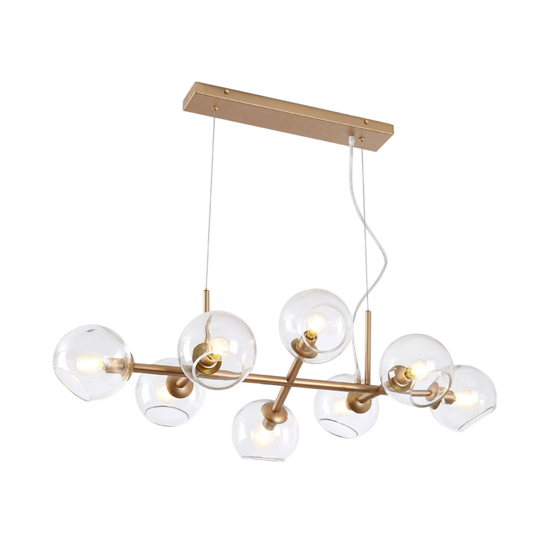 8 Bulbs Dining Room Island Lamp Modern Gold Hanging Light Kit with Orb Clear Glass Shade Clearhalo 'Ceiling Lights' 'Chandeliers' 'Glass shade' 'Glass' 'Island Lights' Lighting' 324372