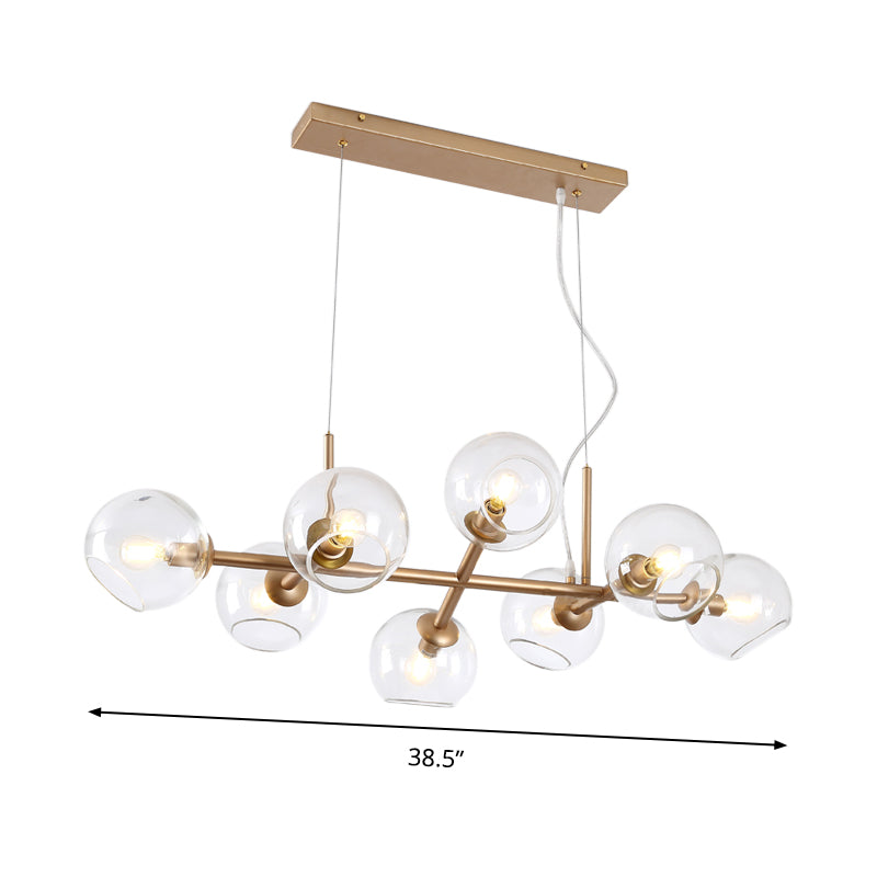 8 Bulbs Dining Room Island Lamp Modern Gold Hanging Light Kit with Orb Clear Glass Shade Clearhalo 'Ceiling Lights' 'Chandeliers' 'Glass shade' 'Glass' 'Island Lights' Lighting' 324373