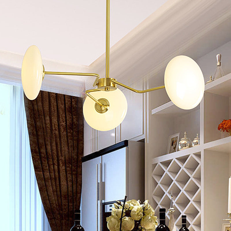 Gold Circular Ceiling Chandelier Contemporary 3 Heads Opal Glass Hanging Pendant Light Gold Clearhalo 'Ceiling Lights' 'Chandeliers' 'Close To Ceiling Lights' 'Glass shade' 'Glass' 'Modern Chandeliers' 'Modern' Lighting' 324389