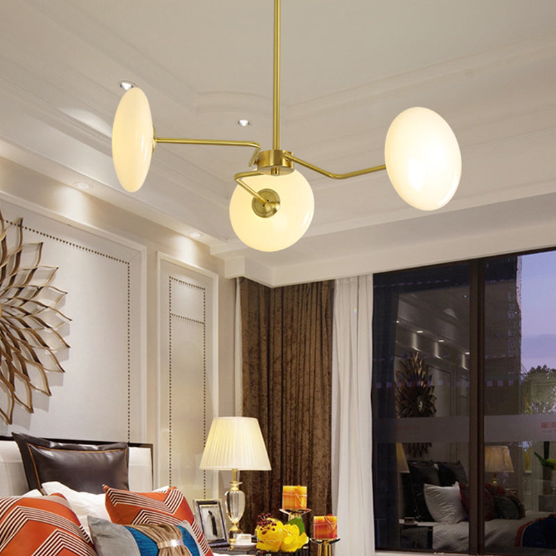 Gold Circular Ceiling Chandelier Contemporary 3 Heads Opal Glass Hanging Pendant Light Clearhalo 'Ceiling Lights' 'Chandeliers' 'Close To Ceiling Lights' 'Glass shade' 'Glass' 'Modern Chandeliers' 'Modern' Lighting' 324391