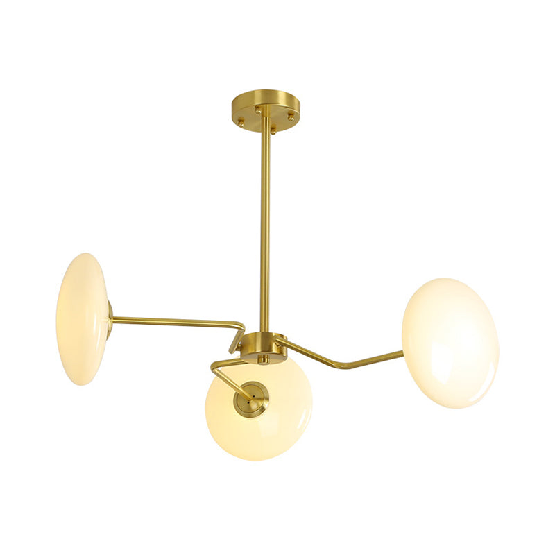 Gold Circular Ceiling Chandelier Contemporary 3 Heads Opal Glass Hanging Pendant Light Clearhalo 'Ceiling Lights' 'Chandeliers' 'Close To Ceiling Lights' 'Glass shade' 'Glass' 'Modern Chandeliers' 'Modern' Lighting' 324392