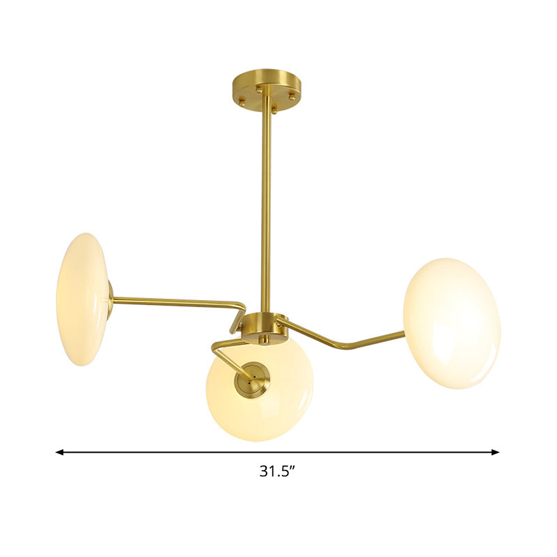 Gold Circular Ceiling Chandelier Contemporary 3 Heads Opal Glass Hanging Pendant Light Clearhalo 'Ceiling Lights' 'Chandeliers' 'Close To Ceiling Lights' 'Glass shade' 'Glass' 'Modern Chandeliers' 'Modern' Lighting' 324393