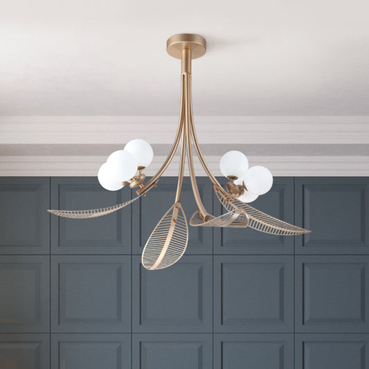 Leaf Semi Flush Light Contemporary Metal 6 Bulbs Gold Ceiling Mounted Fixture for Living Room Gold Clearhalo 'Ceiling Lights' 'Close To Ceiling Lights' 'Close to ceiling' 'Semi-flushmount' Lighting' 324409