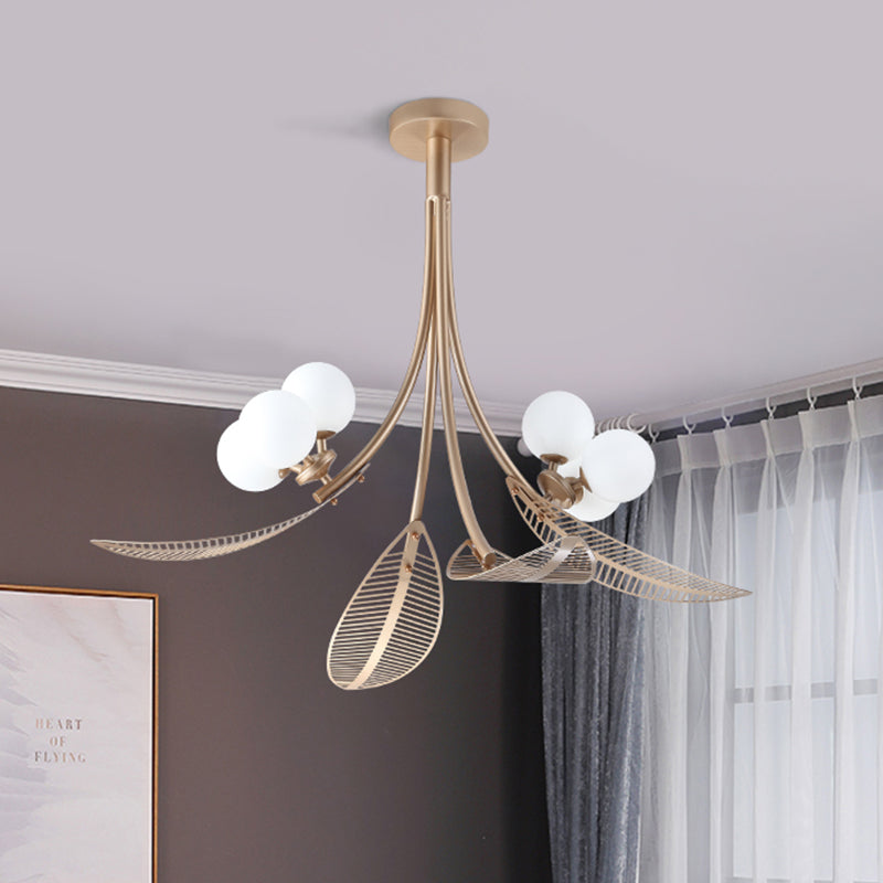 Leaf Semi Flush Light Contemporary Metal 6 Bulbs Gold Ceiling Mounted Fixture for Living Room Clearhalo 'Ceiling Lights' 'Close To Ceiling Lights' 'Close to ceiling' 'Semi-flushmount' Lighting' 324410