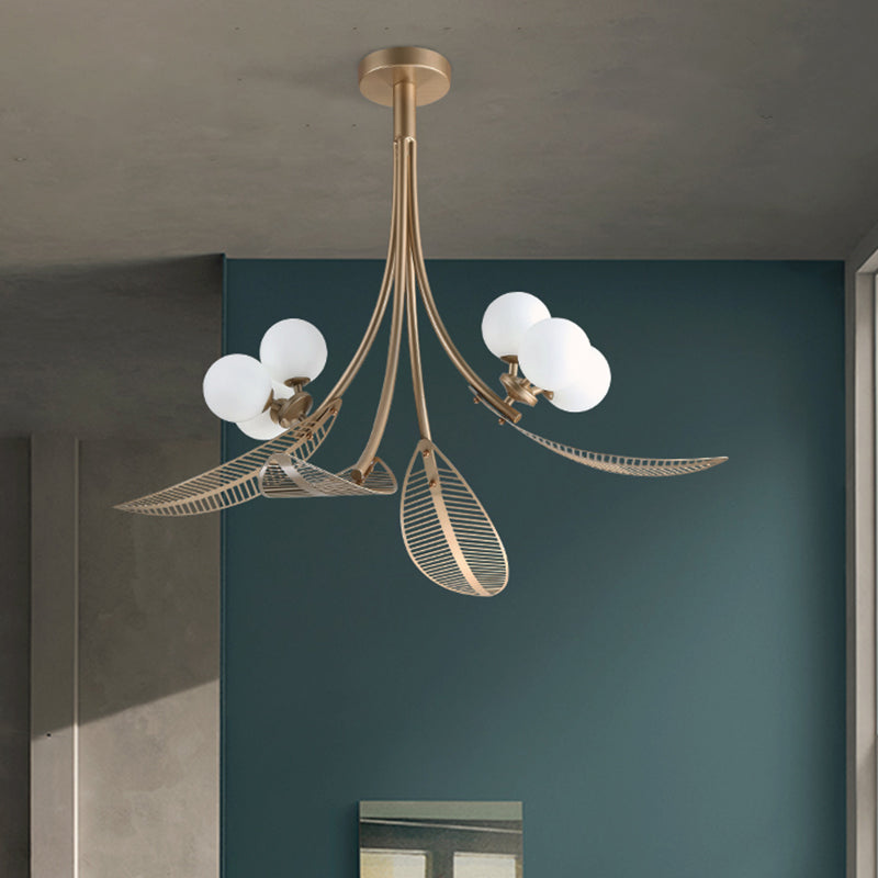 Leaf Semi Flush Light Contemporary Metal 6 Bulbs Gold Ceiling Mounted Fixture for Living Room Clearhalo 'Ceiling Lights' 'Close To Ceiling Lights' 'Close to ceiling' 'Semi-flushmount' Lighting' 324411