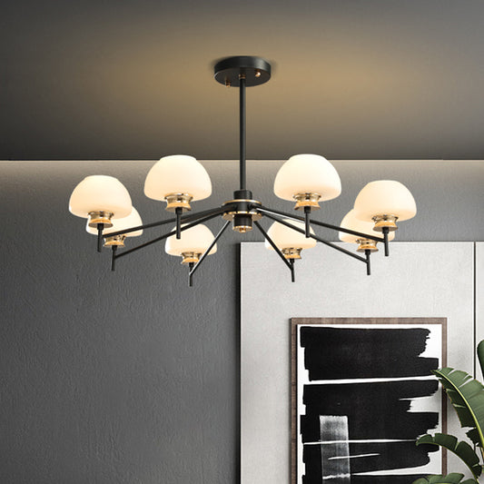 8 Heads Urn Chandelier Light Modern Opal Frosted Glass Ceiling Suspension Lamp in Black and Gold Black-Gold Clearhalo 'Ceiling Lights' 'Chandeliers' 'Glass shade' 'Glass' 'Modern Chandeliers' 'Modern' Lighting' 324431