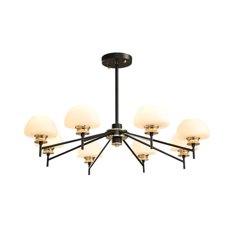 8 Heads Urn Chandelier Light Modern Opal Frosted Glass Ceiling Suspension Lamp in Black and Gold Clearhalo 'Ceiling Lights' 'Chandeliers' 'Glass shade' 'Glass' 'Modern Chandeliers' 'Modern' Lighting' 324434