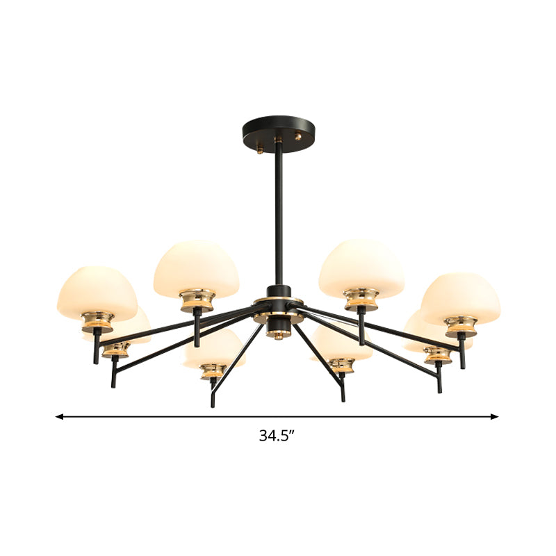 8 Heads Urn Chandelier Light Modern Opal Frosted Glass Ceiling Suspension Lamp in Black and Gold Clearhalo 'Ceiling Lights' 'Chandeliers' 'Glass shade' 'Glass' 'Modern Chandeliers' 'Modern' Lighting' 324435