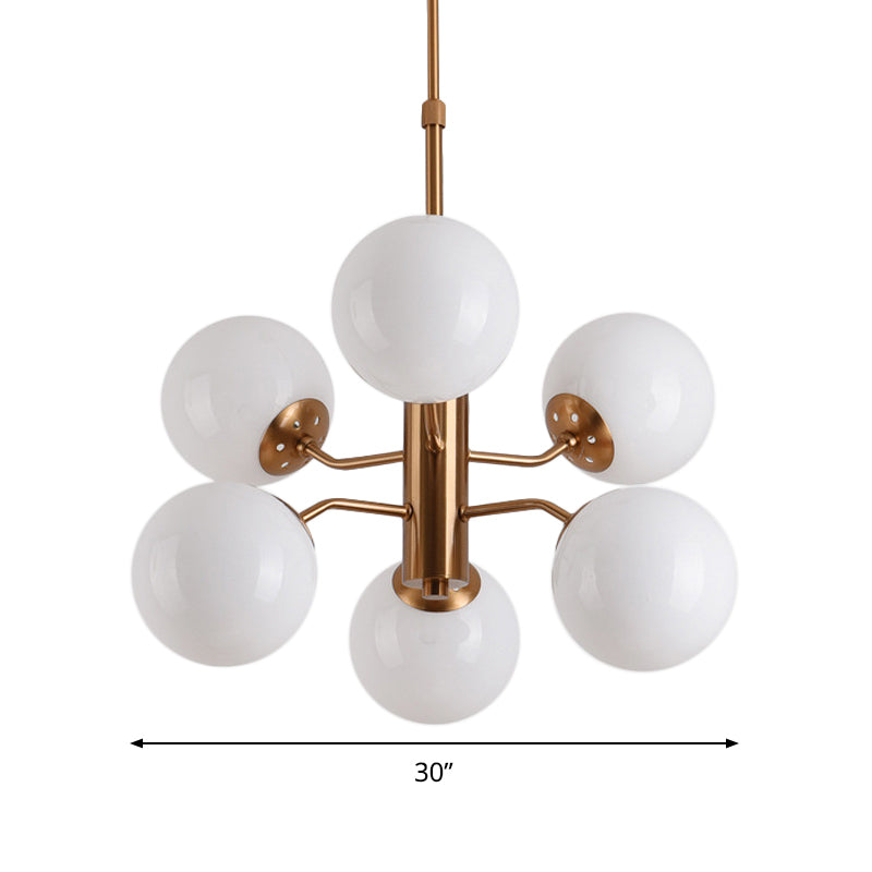 Milky Glass Ball Ceiling Chandelier Contemporary 6 Heads Suspended Lighting Fixture in Gold Clearhalo 'Ceiling Lights' 'Chandeliers' 'Glass shade' 'Glass' 'Modern Chandeliers' 'Modern' Lighting' 324448