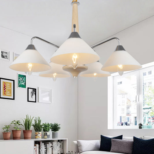 Metal Sputnik Chandelier Lamp Modern 5 Heads White Hanging Ceiling Light with Cone Acrylic Shade Clearhalo 'Ceiling Lights' 'Chandeliers' 'Modern Chandeliers' 'Modern' Lighting' 324463