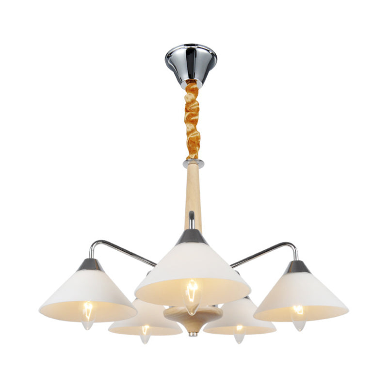 Metal Sputnik Chandelier Lamp Modern 5 Heads White Hanging Ceiling Light with Cone Acrylic Shade Clearhalo 'Ceiling Lights' 'Chandeliers' 'Modern Chandeliers' 'Modern' Lighting' 324465