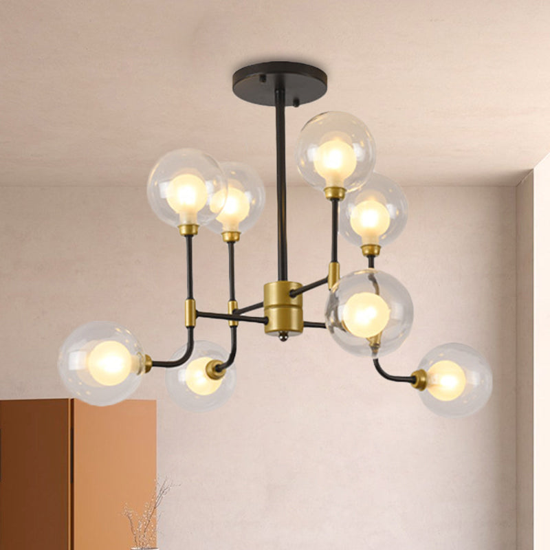 Modern Orb Hanging Chandelier Clear Glass 8/16 Bulbs Suspended Lighting Fixture in Black and Gold Clearhalo 'Ceiling Lights' 'Chandeliers' 'Glass shade' 'Glass' 'Modern Chandeliers' 'Modern' Lighting' 324473