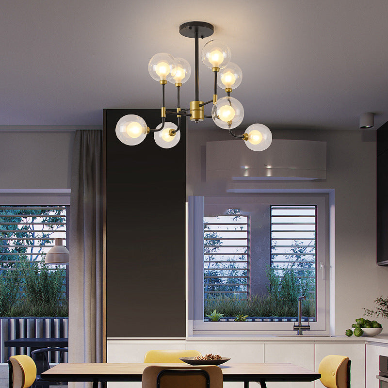 Modern Orb Hanging Chandelier Clear Glass 8/16 Bulbs Suspended Lighting Fixture in Black and Gold Clearhalo 'Ceiling Lights' 'Chandeliers' 'Glass shade' 'Glass' 'Modern Chandeliers' 'Modern' Lighting' 324474