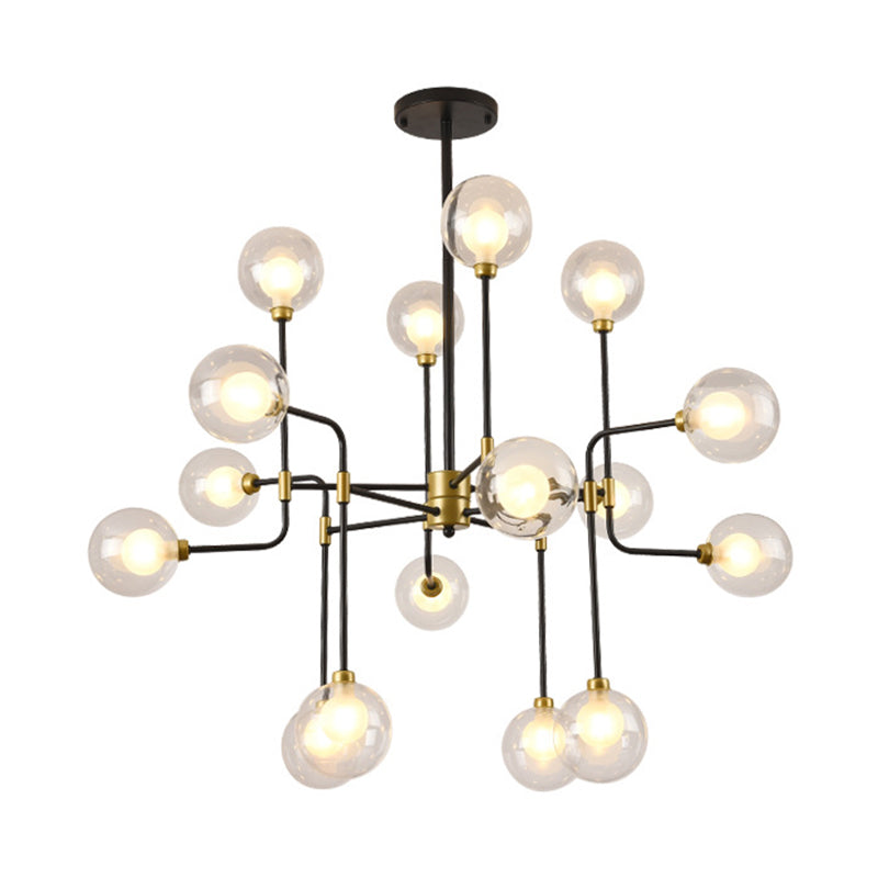 Modern Orb Hanging Chandelier Clear Glass 8/16 Bulbs Suspended Lighting Fixture in Black and Gold Clearhalo 'Ceiling Lights' 'Chandeliers' 'Glass shade' 'Glass' 'Modern Chandeliers' 'Modern' Lighting' 324479