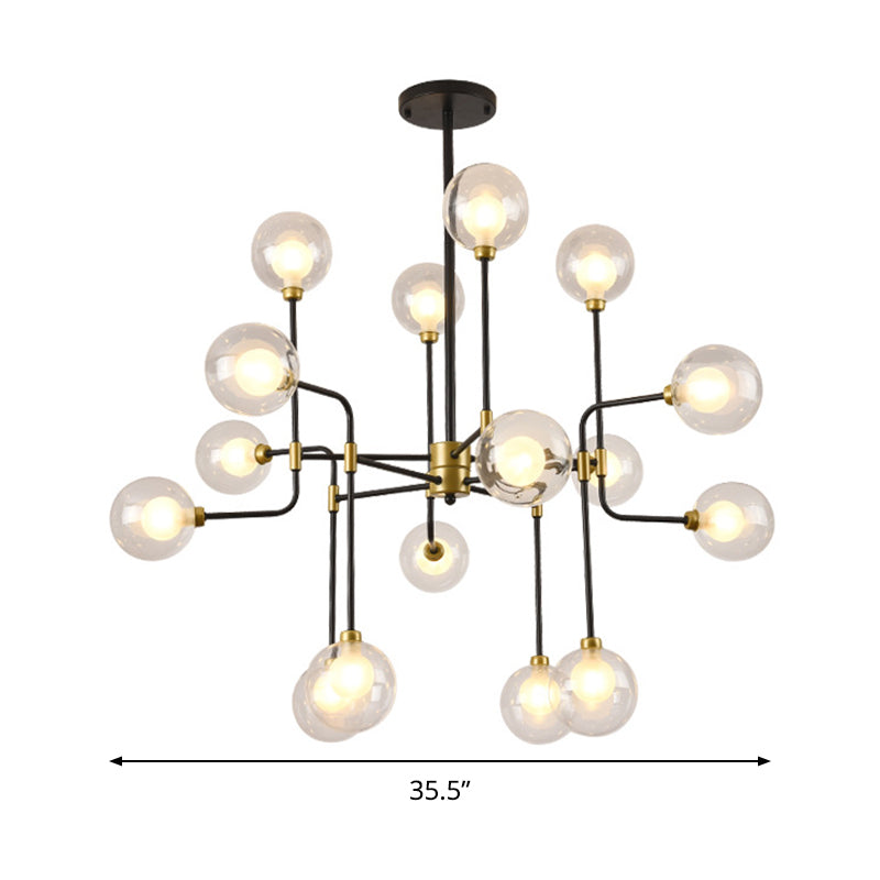 Modern Orb Hanging Chandelier Clear Glass 8/16 Bulbs Suspended Lighting Fixture in Black and Gold Clearhalo 'Ceiling Lights' 'Chandeliers' 'Glass shade' 'Glass' 'Modern Chandeliers' 'Modern' Lighting' 324480