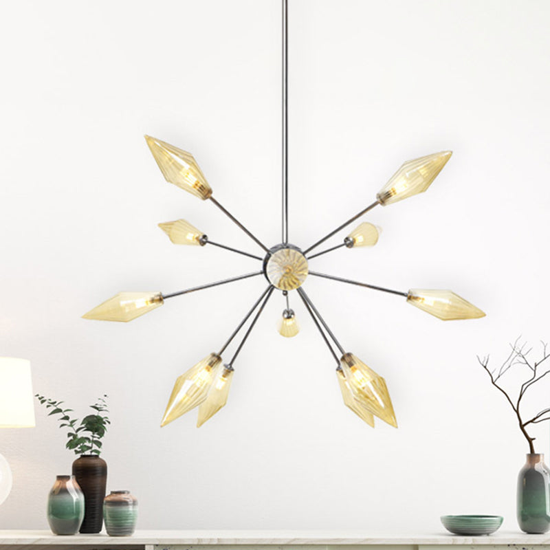 Modernism Tapered Chandelier Light Amber Glass 12 Bulbs Bedroom Ceiling Suspension Lamp Clearhalo 'Ceiling Lights' 'Chandeliers' 'Glass shade' 'Glass' 'Modern Chandeliers' 'Modern' Lighting' 324482