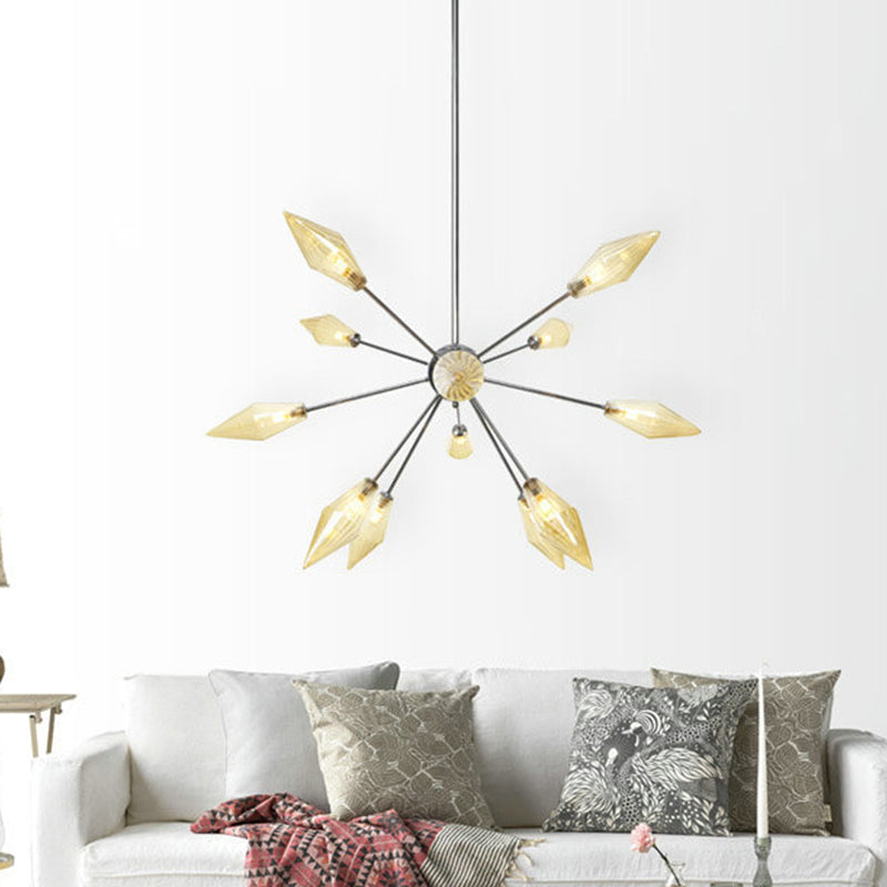 Modernism Tapered Chandelier Light Amber Glass 12 Bulbs Bedroom Ceiling Suspension Lamp Clearhalo 'Ceiling Lights' 'Chandeliers' 'Glass shade' 'Glass' 'Modern Chandeliers' 'Modern' Lighting' 324483