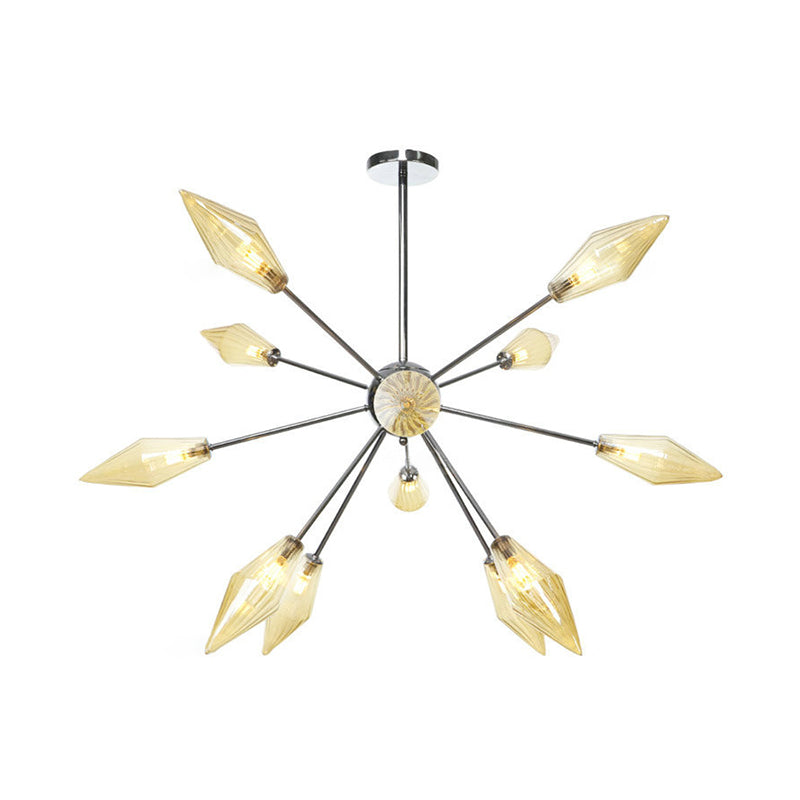 Modernism Tapered Chandelier Light Amber Glass 12 Bulbs Bedroom Ceiling Suspension Lamp Clearhalo 'Ceiling Lights' 'Chandeliers' 'Glass shade' 'Glass' 'Modern Chandeliers' 'Modern' Lighting' 324484