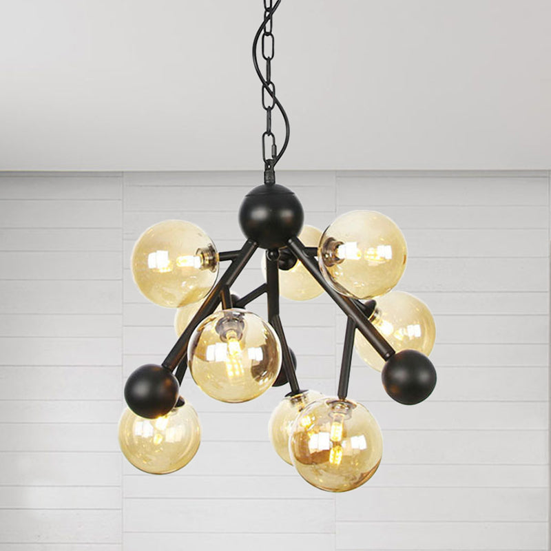 Globe Living Room Chandelier Lighting Amber Glass 9 Heads Modernist Hanging Light Fixture Clearhalo 'Ceiling Lights' 'Chandeliers' 'Glass shade' 'Glass' 'Modern Chandeliers' 'Modern' Lighting' 324500