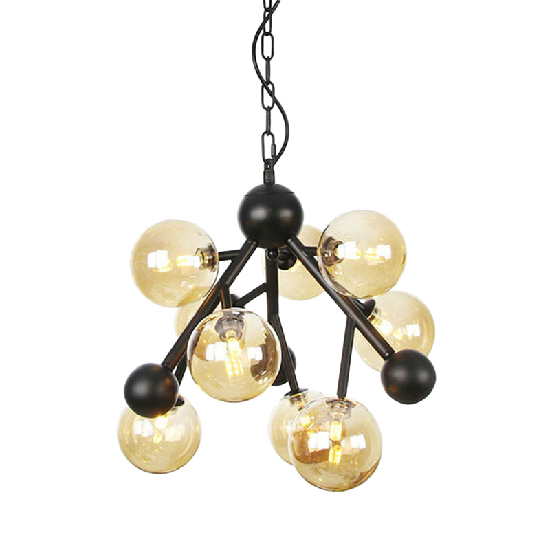 Globe Living Room Chandelier Lighting Amber Glass 9 Heads Modernist Hanging Light Fixture Clearhalo 'Ceiling Lights' 'Chandeliers' 'Glass shade' 'Glass' 'Modern Chandeliers' 'Modern' Lighting' 324502