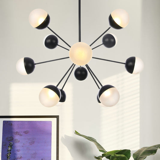 Frosted Glass Bubbly Chandelier Light Contemporary 12 Heads Ceiling Suspension Lamp in Black Black Clearhalo 'Ceiling Lights' 'Chandeliers' 'Glass shade' 'Glass' 'Modern Chandeliers' 'Modern' Lighting' 324514