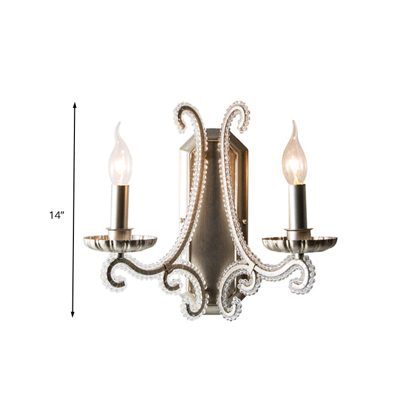 Silver 1/2 Bulbs Wall Lamp Countryside K9 Crystal Candelabra Wall Mount Light for Living Room Clearhalo 'Wall Lamps & Sconces' 'Wall Lights' Lighting' 324528