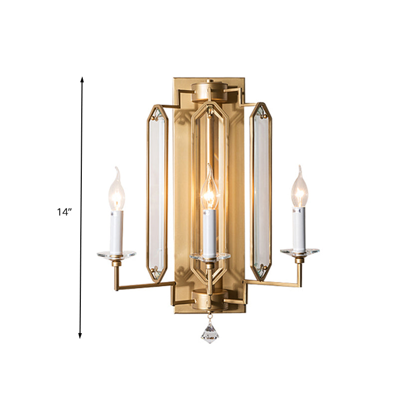 Metal Candelabra Wall Mounted Lamp Countryside 3 Heads Dining Room Sconce Light Fixture in Gold with Crystal Accent Clearhalo 'Wall Lamps & Sconces' 'Wall Lights' Lighting' 324542